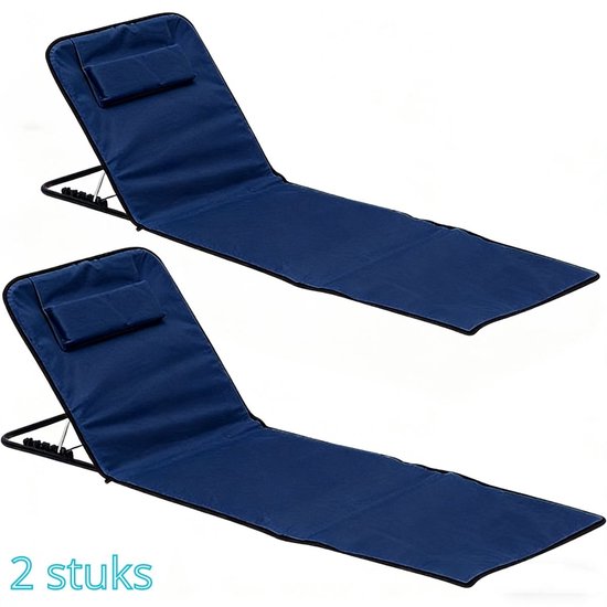 Ceruzo Strandmatten-Set 2 – Verstellbare Rückenlehne – Zusammenklappbar – Blau