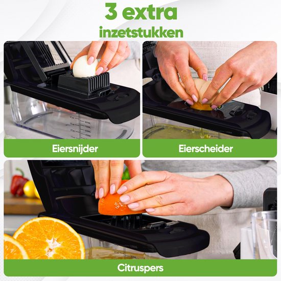 Stosh Mandoline - Gemüseschneider - Zwiebelschneider - Spiralschneider - 7 Teile - Schwarz - BPA frei