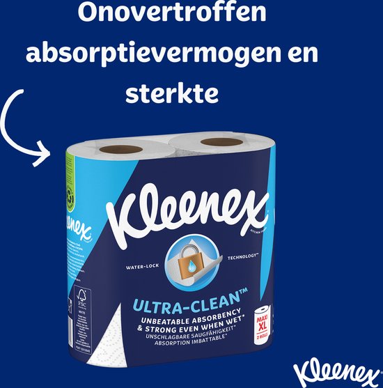 Kleenex Küchenpapier – Küchenrolle „Ultra Clean“ – 6 Maxi-XL-Rollen – Vorteilspackung