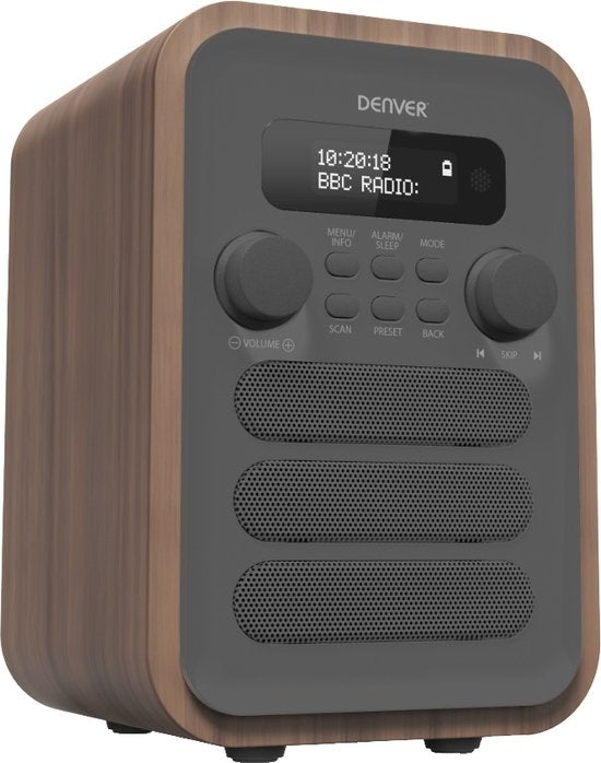 Denver - DAB48 - DAB+ Radio - Bluetooth/ FM - LCD-Bildschirm - Grau/ Braun