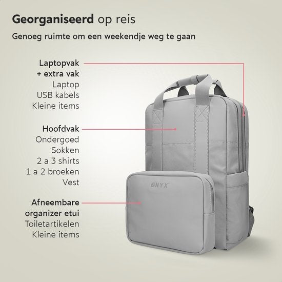 ONYX Rucksack 20L mit Laptop-Fach - Abnehmbare Organizer-Tasche - Damen und Herren - Laptop-Tasche - Schultasche - Rucksack - Grau