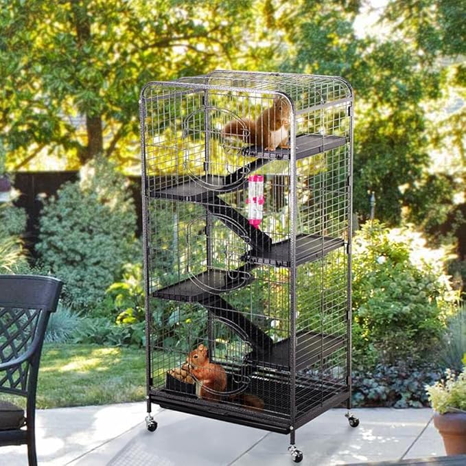 Yaheetech Nagetierkäfig 64 x 43,8 x 131,6 cm – Schwarz – Rollkäfig für Ratten, Frettchen, Chinchillas und Kaninchen