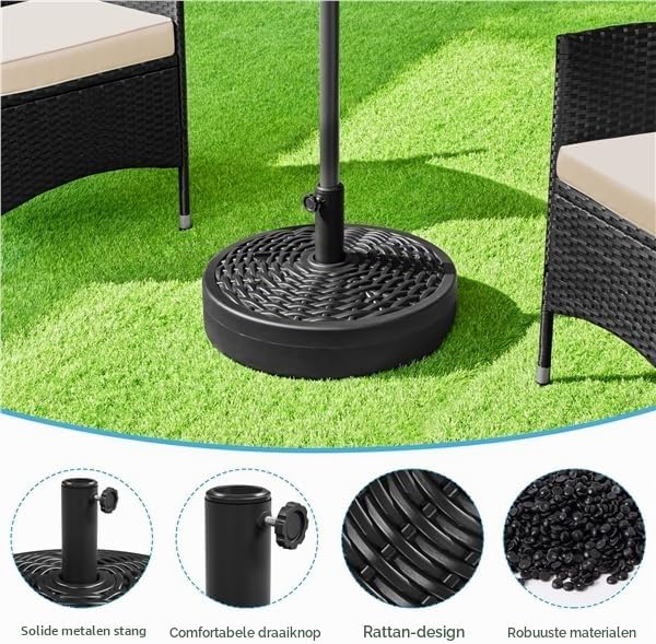Yaheetech Sonnenschirmständer in Rattan-Optik, befüllbar mit Wasser oder Sand – geeignet für Sonnenschirmstangen mit Ø 38/48 mm – Ø 50 x 30 cm – schwarz