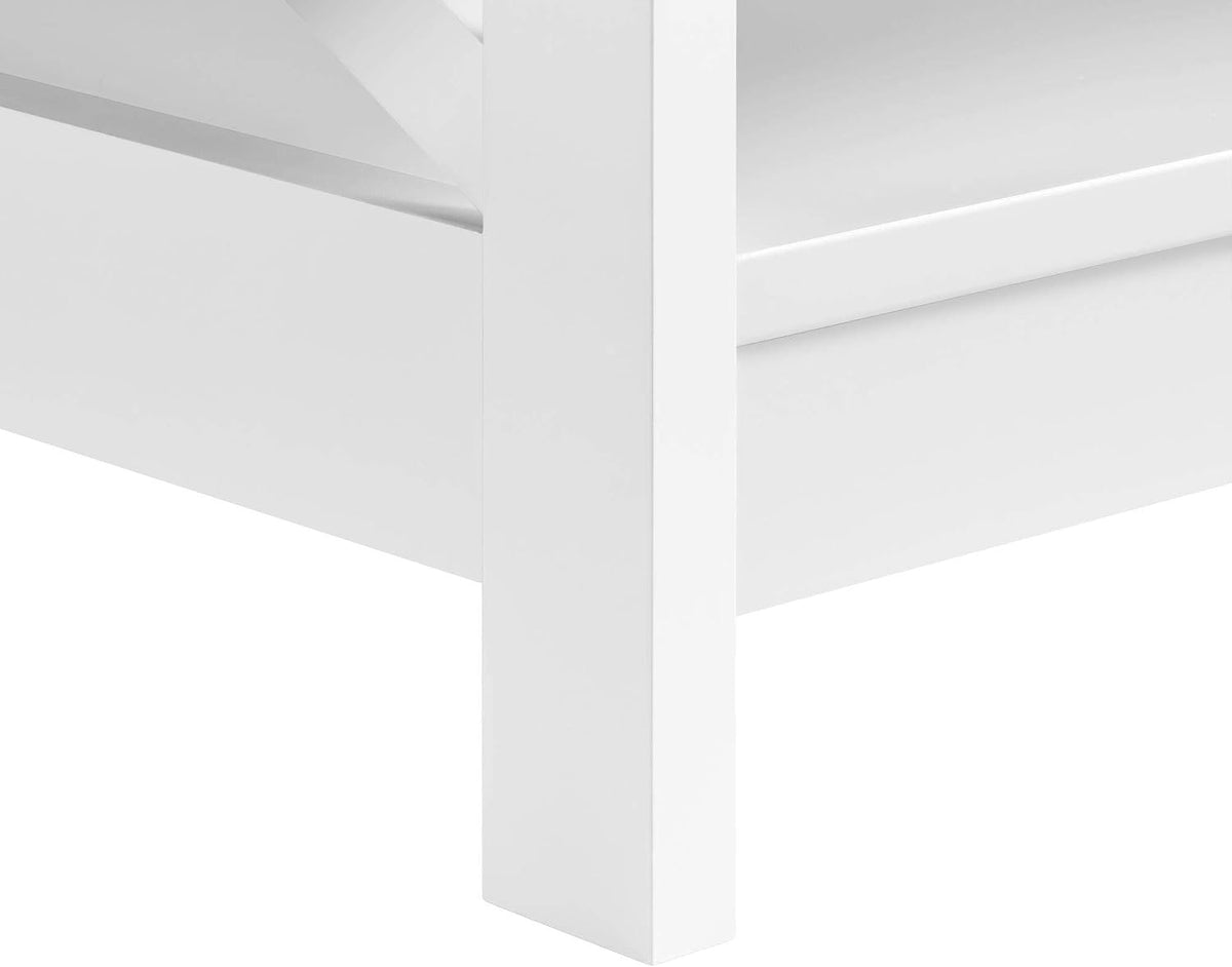 Couchtisch mit 2 Ablagebrettern und X-förmigem Gestell, 100 × 50 × 45 cm, weiß