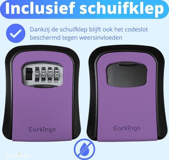 Schlüsseltresor Schlüsseltresor mit Code für draußen - Schlüsselschrank mit Wandhalterung - Schlüsseltresor Earkings Safe mit Zahlenschloss Lila