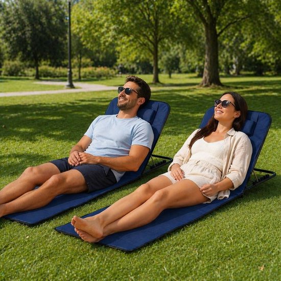 Ceruzo Strandmatten-Set 2 – Verstellbare Rückenlehne – Zusammenklappbar – Blau