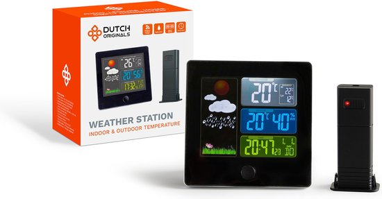 Dutch Originals Wetterstation - kabellos - Wetterstation mit Außensensor - Innen und Außen - Schwarz
