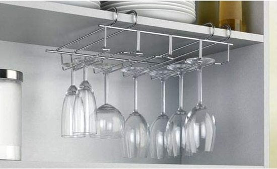 Weinregal für 12 Gläser - 34x25x9cm - Silbernes Metall - 12 Weingläser