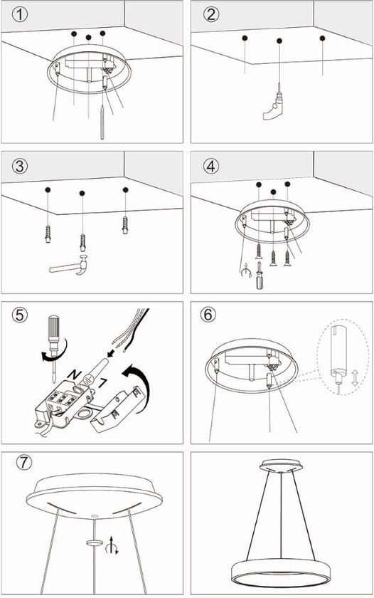 Hängeleuchte Ringlede 2695W, weiß, rund, 48 cm, elektrisch höhenverstellbar, aus Kunststoff und Metall, Steinhauer Modern