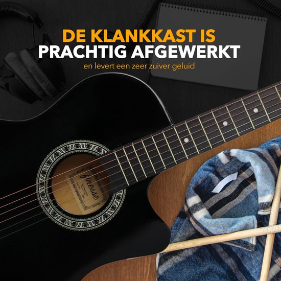 Finesse Akustikgitarre - Mit Videokurs - Westerngitarre - Gitarre Kind & Erwachsener - Schwarz