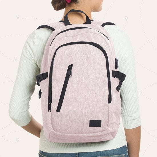 TRVLMORE Rucksack - 25L - 15.6 Zoll - Laptop-Rucksack mit USB - Schultasche - Männer und Frauen - Tasche Pink