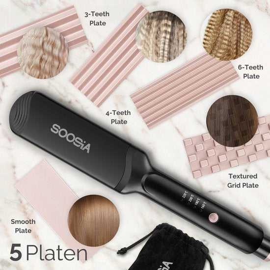 Soosia 5-in-1 Switch Styler - Glätteisen, Waffeleisen, Welleneisen & Lockenstab - 3,5cm Keramikplatten - Roségold