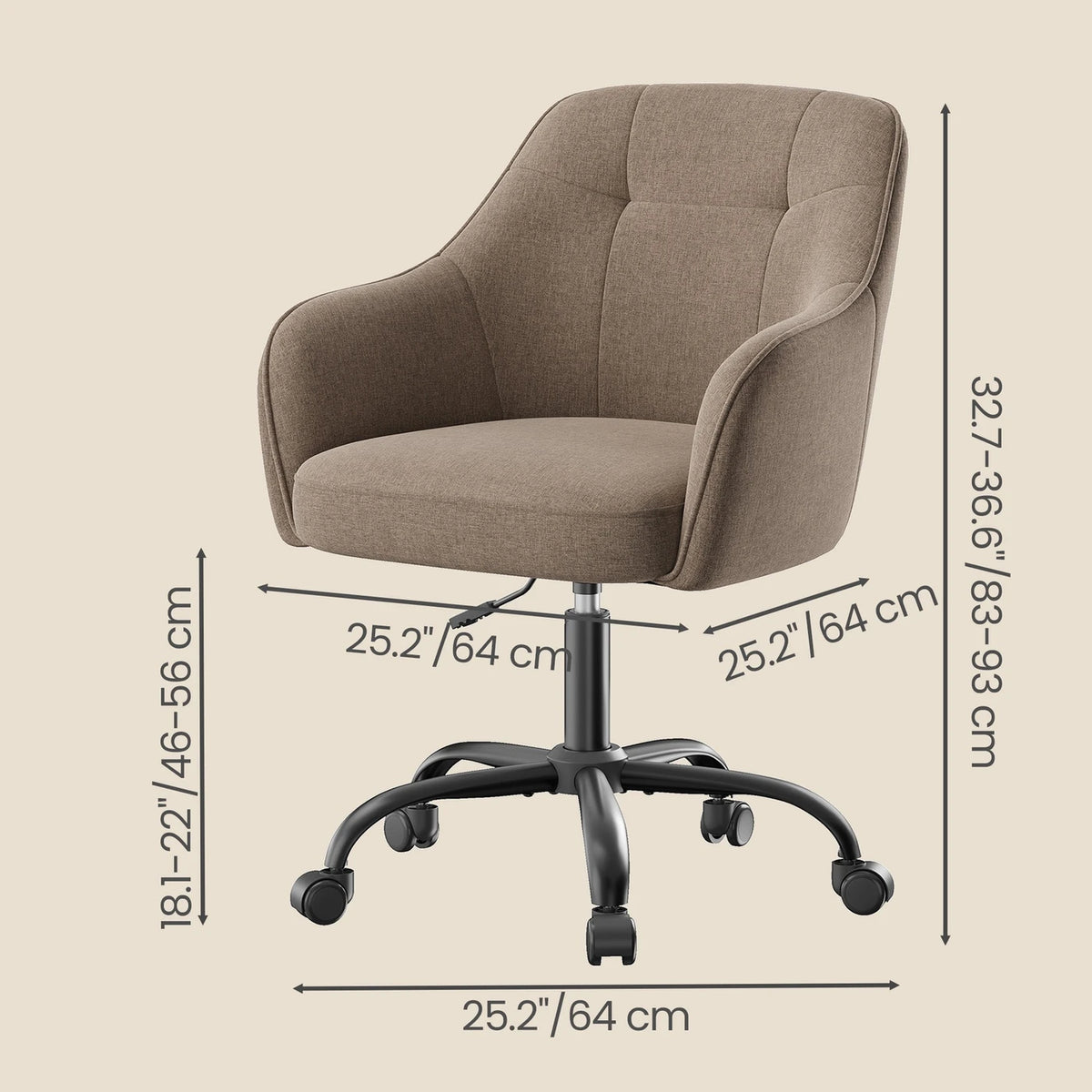 ochama Ergonomischer Bürostuhl – Verstellbar und drehbar – Atmungsaktiver Stoff – 64 x 64 x 78–88 cm – Braun