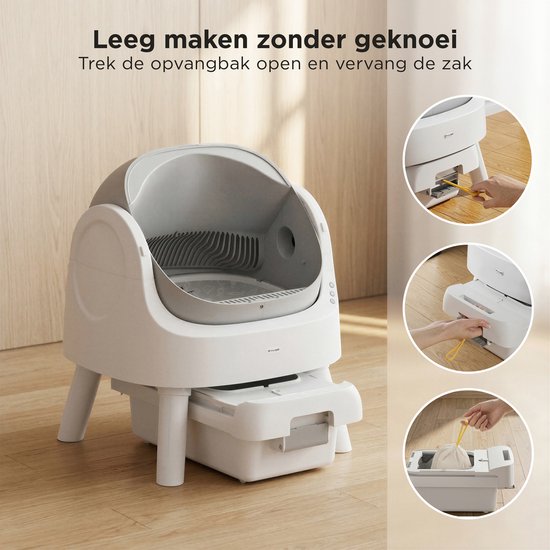 TrevoPet® Automatisches Katzenklo - Selbstreinigend & Sicher - Für Katzen bis zu 12KG - Inkl. Matte, 60 Abfallbeutel & Zubehör - 10L Abfallbehälter - Weiß & Grau