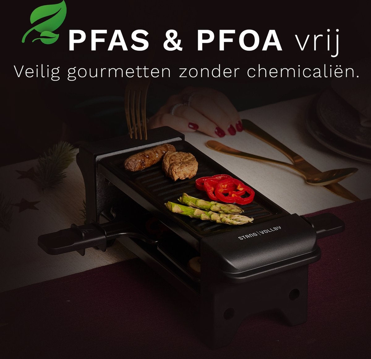 StangVollby GRILLA Gourmet Set für 2 Personen - Kleines Gourmet Set - Elektrische Grillplatte - Raclette Gourmetse - 350W