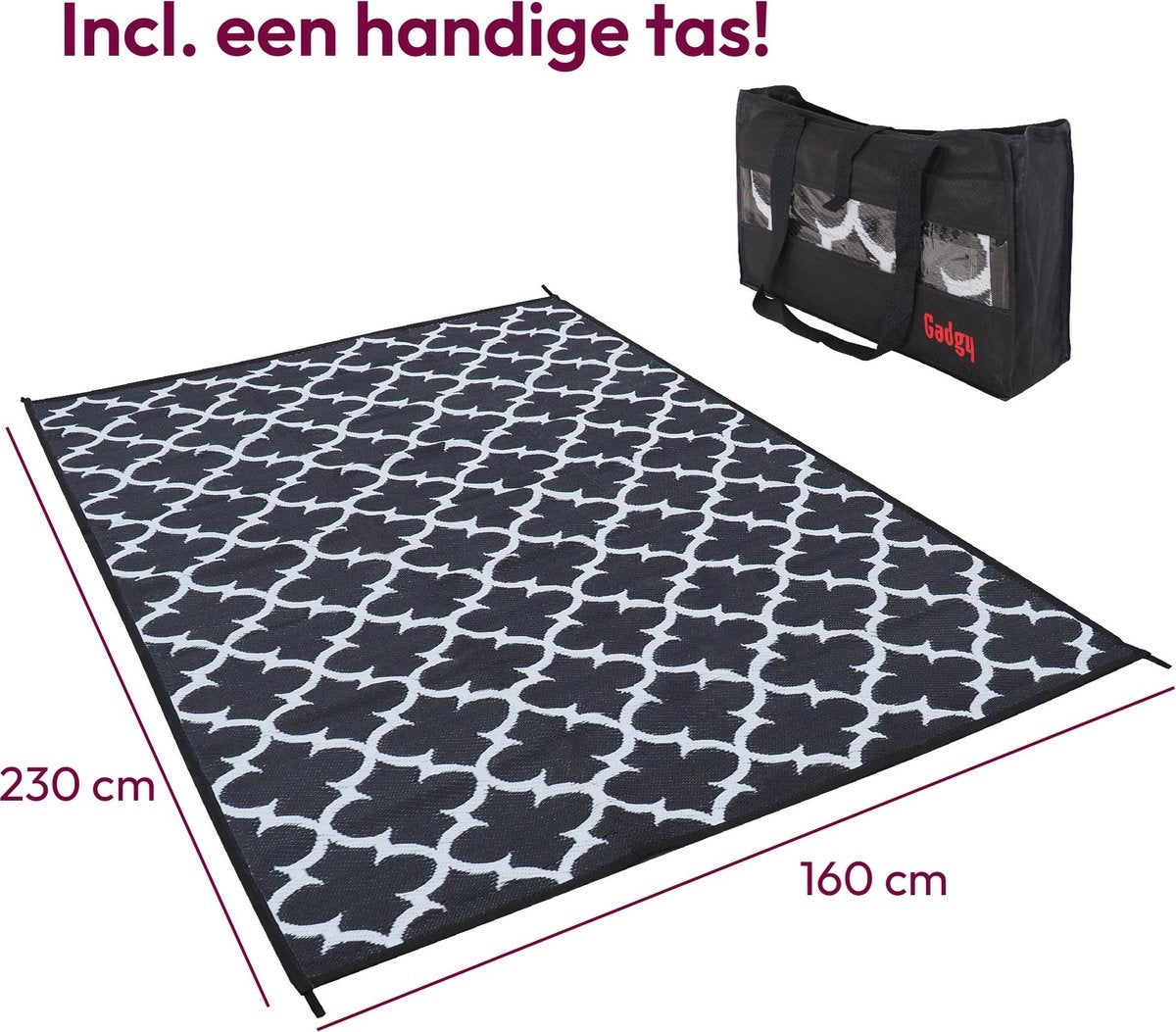 Gadgy Outdoor-Teppichboden - 230x160 cm - Camping-Teppich - Picknick-Teppich - Garten-Teppich - Outdoor-Teppich