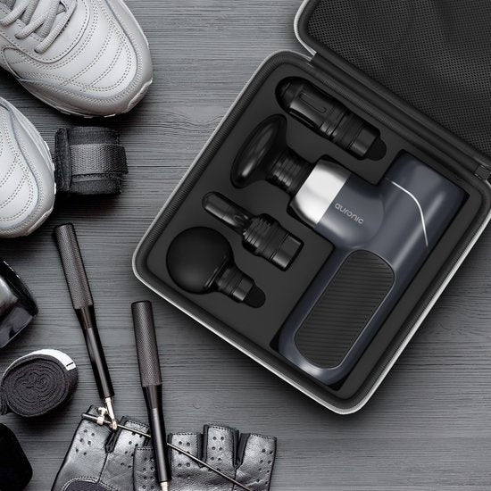 Auronic Massage Gun - Massagegerät - Professional - 4 Aufsätze und Etui - Massage Gun - Ganzkörper - Dunkelgrau