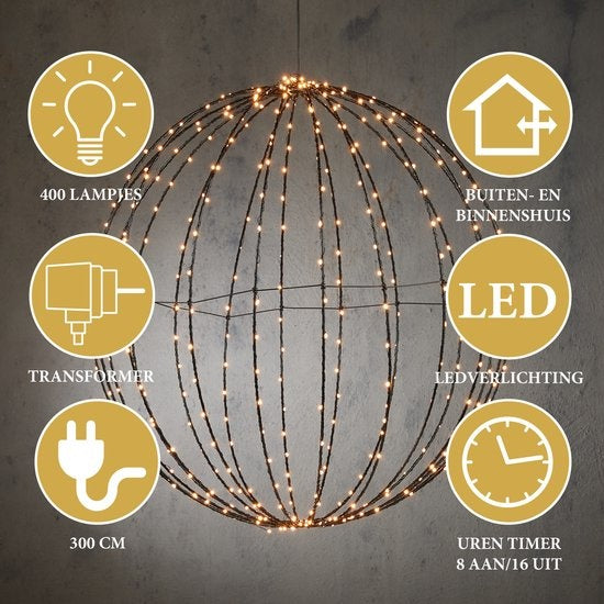 Giftsome - Weihnachtsbeleuchtung - LED Lichtkugel - 60 CM - Outdoor und Indoor - Schwarz