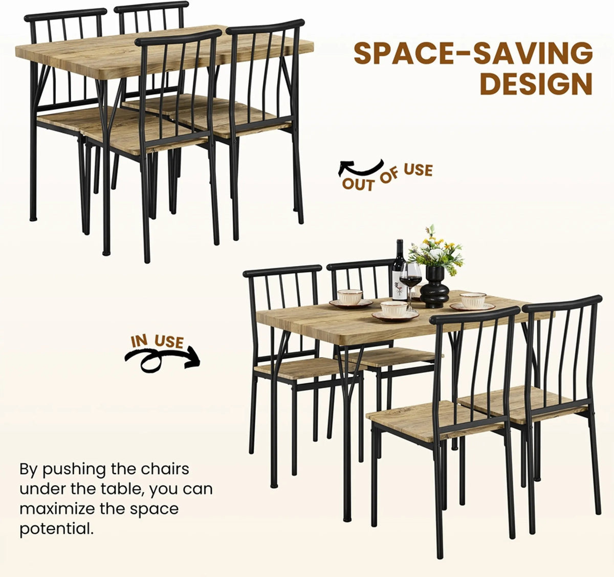 Yaheetech 5-teiliges Esszimmer-Set für 4 Personen – Tisch mit 4 Stühlen – 110 x 70 x 76,5 cm – Braun