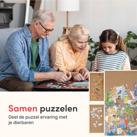 Diydash Puzzlebrett & Puzzletisch - 1000 Teile - 83 x 64 cm - Mit 4 Sortierschubladen & Aufbewahrungssystem - Holz - Braun