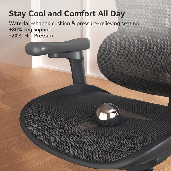 SIHOO Doro C300 Ergonomischer Bürostuhl – 3D-Armlehnen – Selbstanpassende Lendenwirbelstütze – Intelligenter Gewichtsmechanismus – Netz-Rückenlehne – 3 Neigungspositionen – TÜV/SGS-zertifiziert – Bis zu 150 kg – 70 x 69 x 128 cm – Schwarz