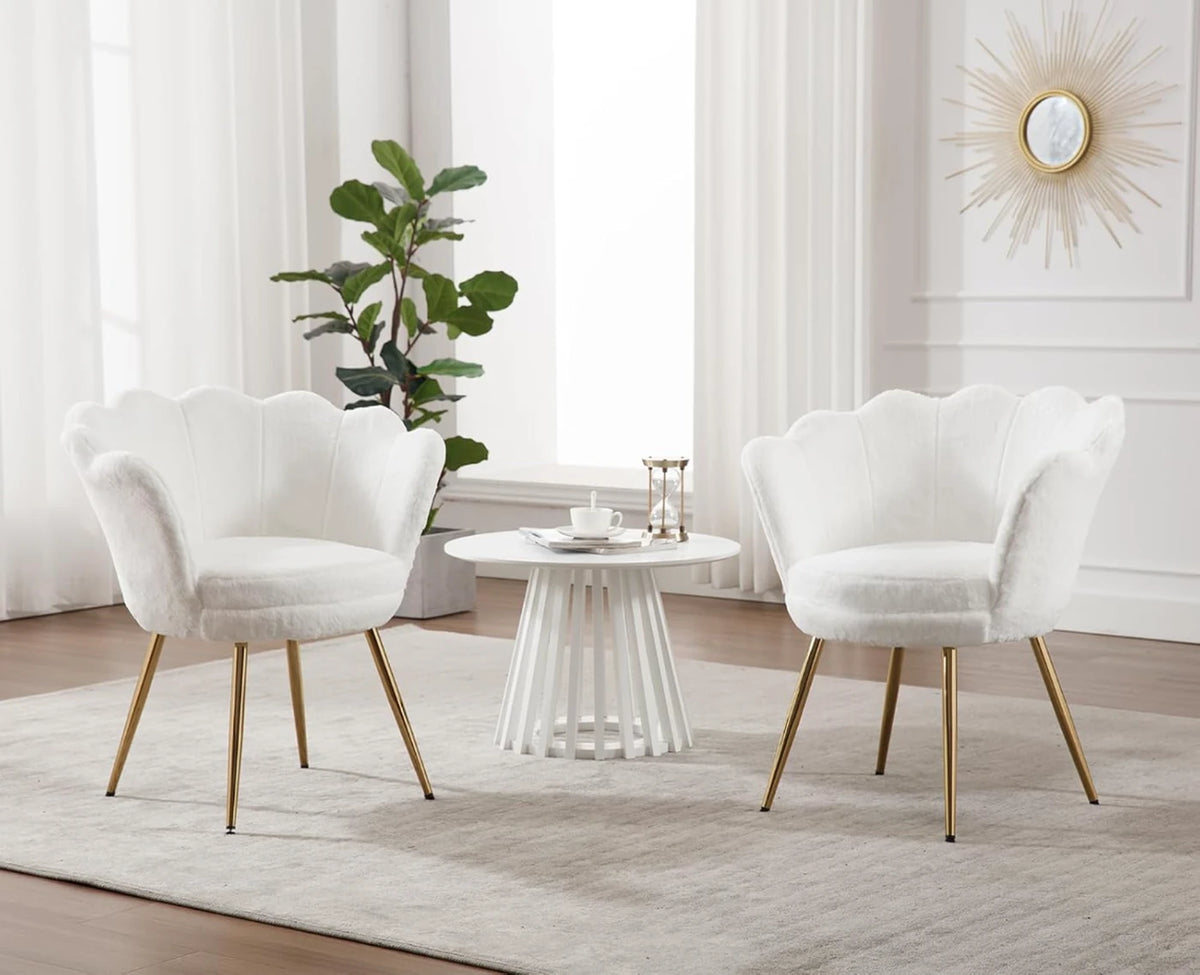 Ya-Home Sessel in Blumenform mit goldenen Beinen – Plüsch-Loungesessel – 70 x 60 x 76 cm – Weiß