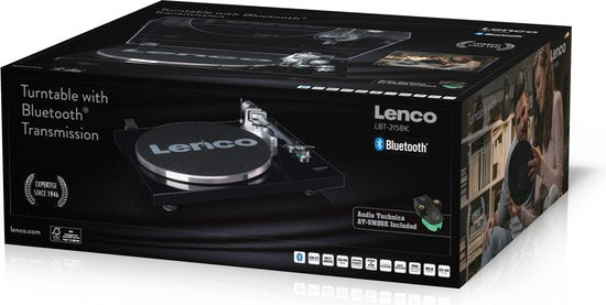 Lenco Plattenspieler mit Bluetooth - Metall-Plattenspieler Tonarm und Gegengewicht - Lenco Expertise line - LBT-215BK - Piano Black