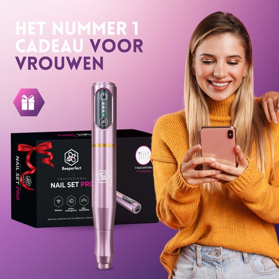 Beeperfect® Cordless Nail File Pro - Nagelfräse - Maniküre- und Pediküreset - Wiederaufladbare Nagelfeile - 25 Bits und 66 Schleifrollen - Pink