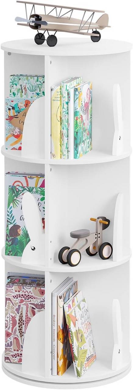Woltu Kinderbücherschrank – drehbar – 3 Ebenen – 40 x 97 cm – 30 kg – Weiß