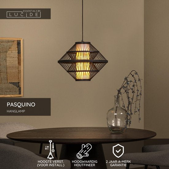 Lucide PASQUINO – Hängeleuchte – Ø 40 cm – 1xE27 – Schwarz – Essential – Japandi
