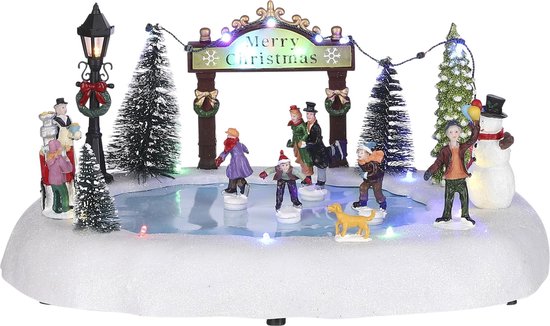 LuVille Weihnachtsdorf Miniatur Eislaufen auf dem Teich - L32 x B25 x H15 cm