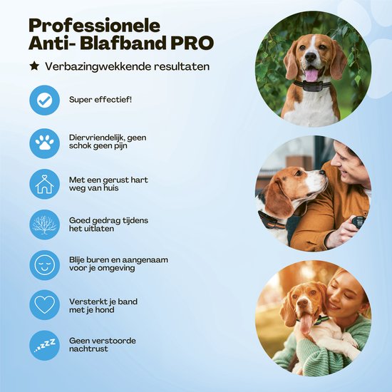 Anti-Bell-Halsband Pro - stoßfreies Erziehungshalsband - für kleine und große Hunde - wasserdicht - wiederaufladbar - Vibration und Audio - 2 zusätzliche Halsbänder