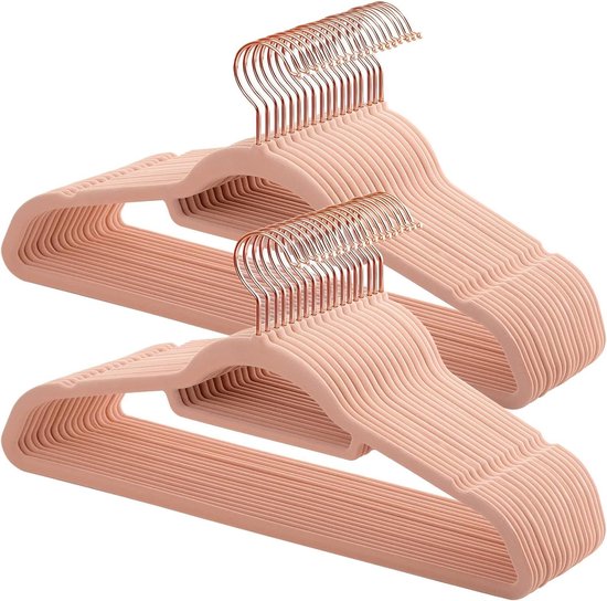 Samtkleiderbügel, 50 Stück, rutschfeste Kleiderbügel mit drehbarem Haken in Roségold – platzsparend, 45 cm lang, für Kleidung – Rosa CRF21PK50 Kleiderbügel