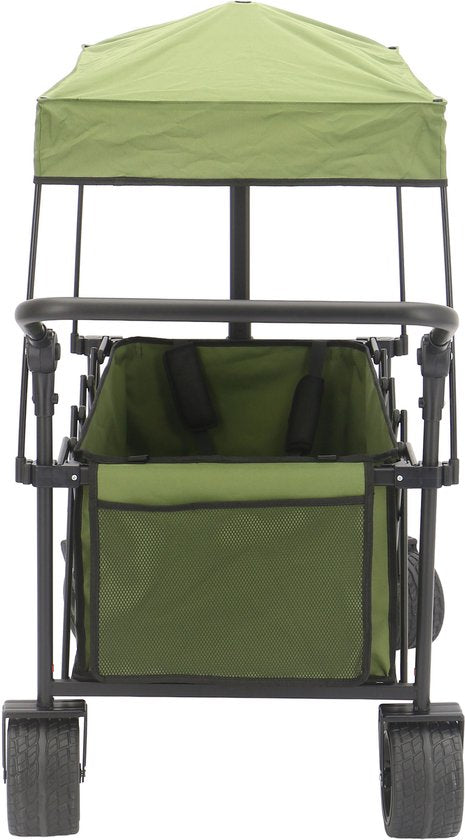 AXI SB221 Zusammenklappbarer Handwagen mit Dach – Grün – Mit Zugstange, Bremsen und Schutzhülle – 100 kg Tragkraft – Leicht zu transportieren – Metall