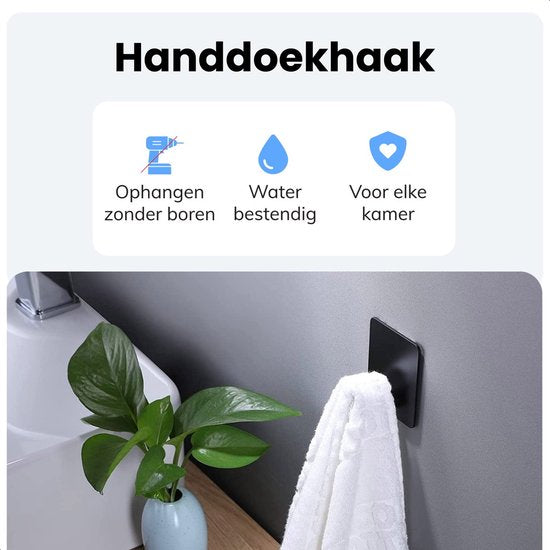 Selbstklebende Handtuchhaken - 1 Stück - Mattschwarz - Handtuchhalter - Handtuchclips - Wandhaken - Türhaken - Aufhängesystem für Gemälde - Kleiderhaken - Saugnapf mit Haken