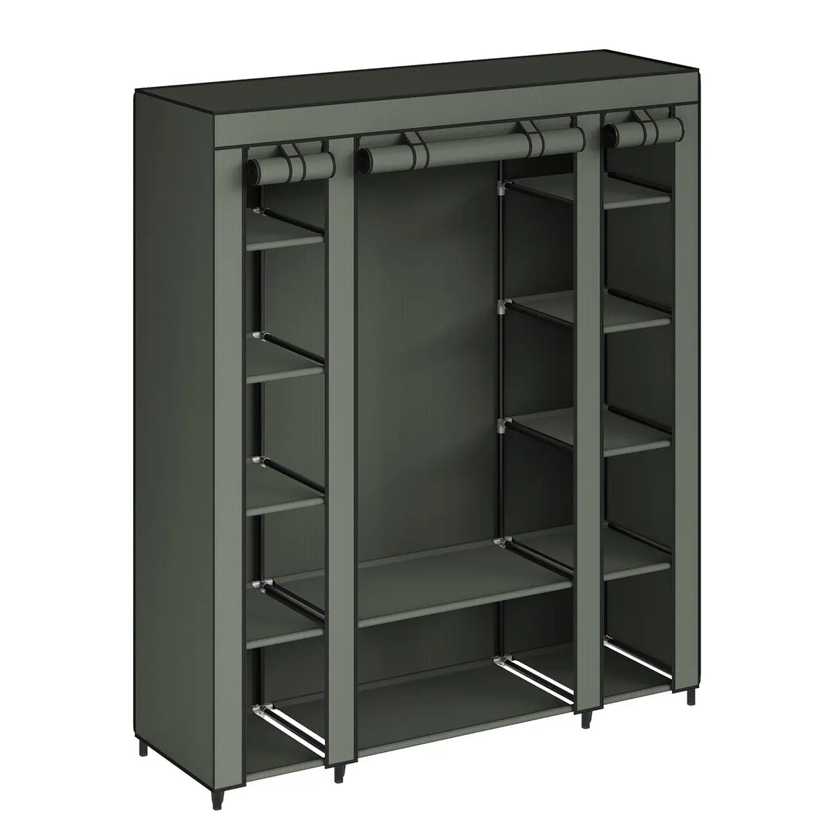 JOYFURNOS Kleiderschrank 150 x 45 x 175 cm – Laurel-Grün – 12 Fächer mit Kleiderstange