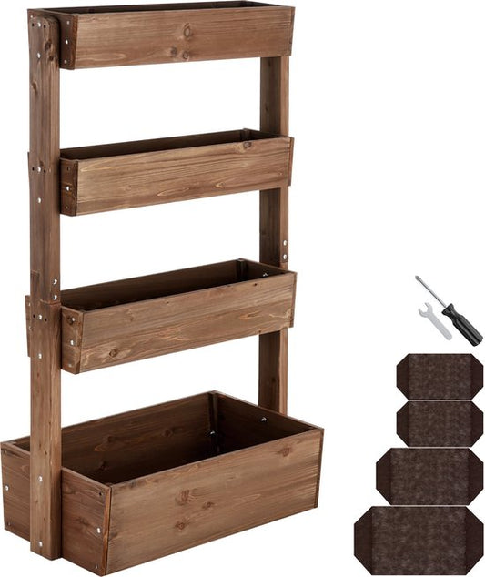 tectake® Vertical Garden Flora - Mit 4 Pflanzgefäßen für Blumen, Kräuter oder Gemüse - Braun - 85 x 45 x 140 cm - Gärtner für den Nutzgarten - Kippbare Blumenkästen aus lackierter Kiefer - Inklusive Vlies/Wurzeltuch - Wetterfest und stabil