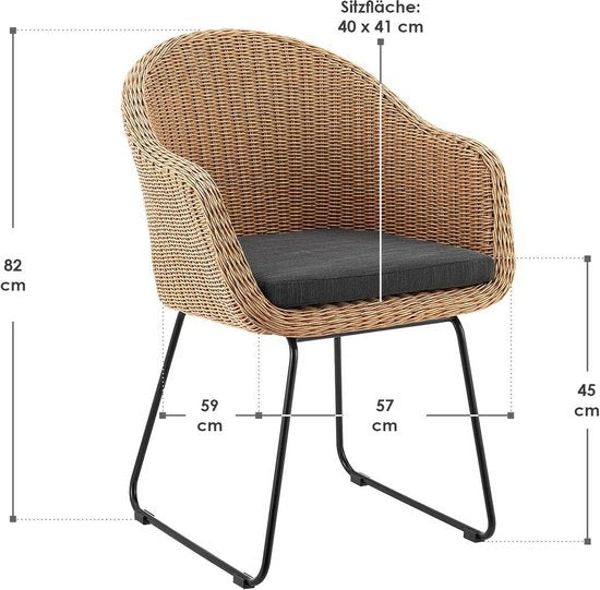 Juskys - Gartenstühle Cody - 2 Stück - inkl. Kissen - braun/schwarz