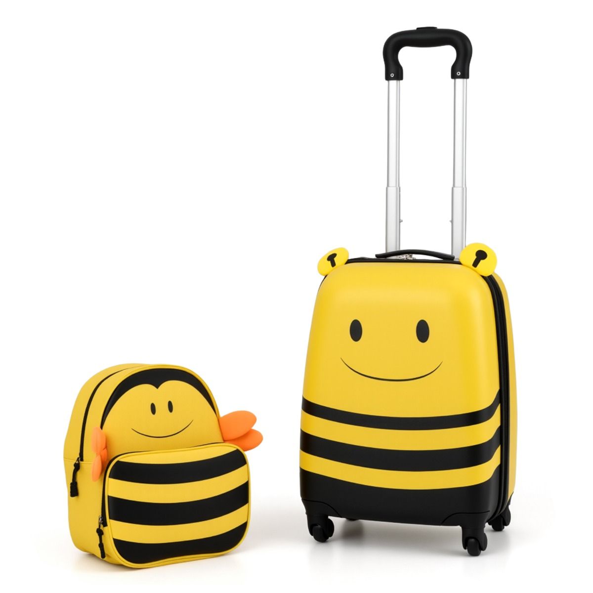 Coast Kinderkoffer- und Rucksack-Set – Bienenmotiv – Mit Rollen und Sicherheitsband – Gelb