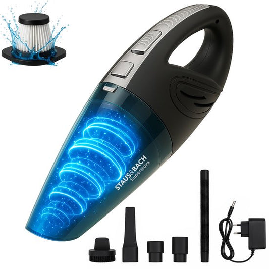 STAUS&BACH Supernova - Handstaubsauger für Tierhaare und Flüssigkeiten - Leichter Handstaubsauger fürs Auto - Schwarz