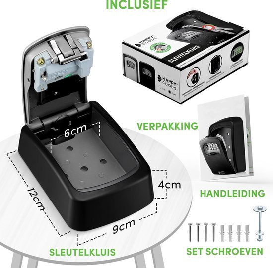 Happy Goods Schlüsseltresor für draußen & drinnen - Schwarz - 12x9x4 cm - Schlüsseltresor mit Code für draußen - Wasserfest - Safe mit Zahlenschloss