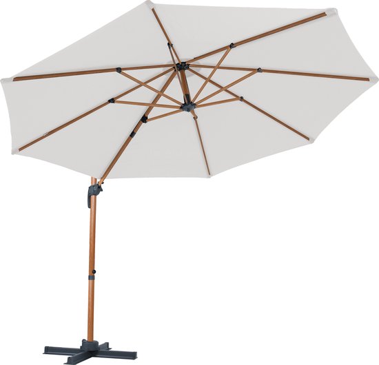 AXI Marisol Schwebeparasol Ø 300 cm Holzoptik/Beige inkl. Schutzhülle – Pulverbeschichtetes Aluminiumgestell mit Kreuzfuß – Um 360° drehbar – Neigbar – UV-beständiges Tuch