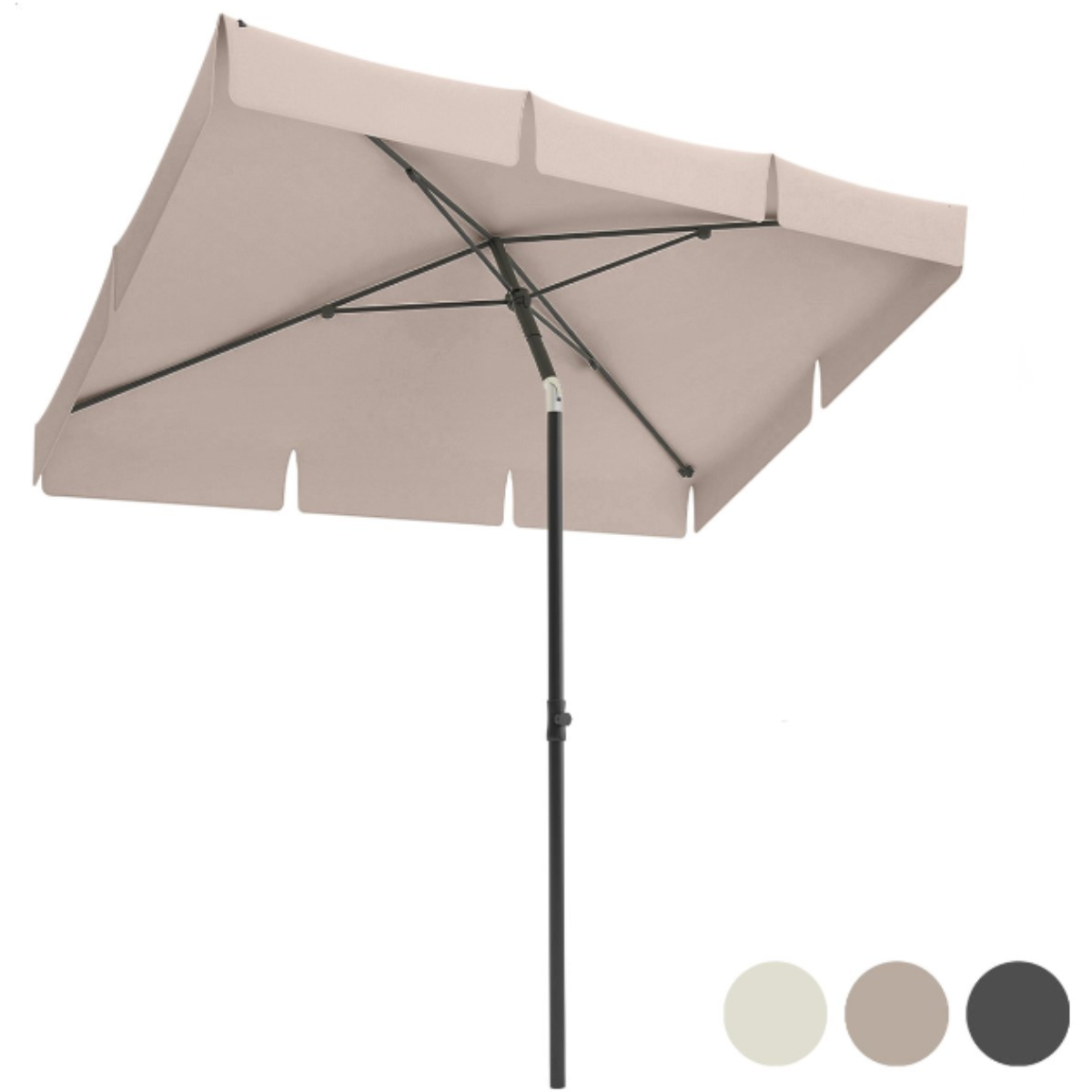 LifeGoods Sonnenschirm - 200x125cm - 30° neigbar - Wasserdicht - Mit Bezug - Taupe