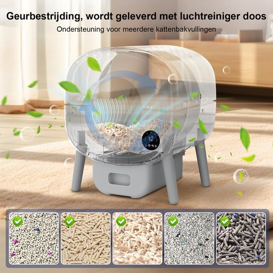 Selbstreinigende Katzentoilette – Automatische Katzentoilette mit großem Fassungsvermögen – XXL 95 l – Elektrische Katzentoilette – inkl. App – mit Katzentoilettenmatte und 3 Rollen Auffangbeutel