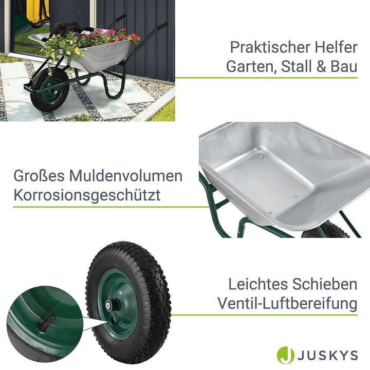 Juskys Schubkarre - 100L - 210 KG Kapazität - Silber
