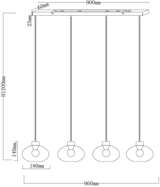 Globo - Pendelleuchte - Shaun - schwarz - Glas Rauchglas - große Esstischlampe - E27 - 15572-4H