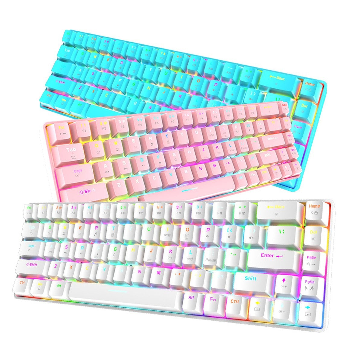 ZIYOU LANG T8 RGB Mechanische 68Tasten Gaming-Tastatur - Windows/Mac Spiele-Tastatur - Blauer Schalter - Mechanische Tastatur - Pink