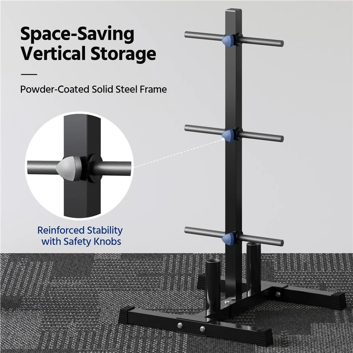 Yaheetech Hantelscheibenständer - Ausgestattet mit 6 Scheibenhaltern und 2 Halterungsstangenhaltern und Kunststoff-Schutzfüßen - Für Home Gym - Schwarzes pulverbeschichtetes Metall - 68,5 x 61 x 113 cm