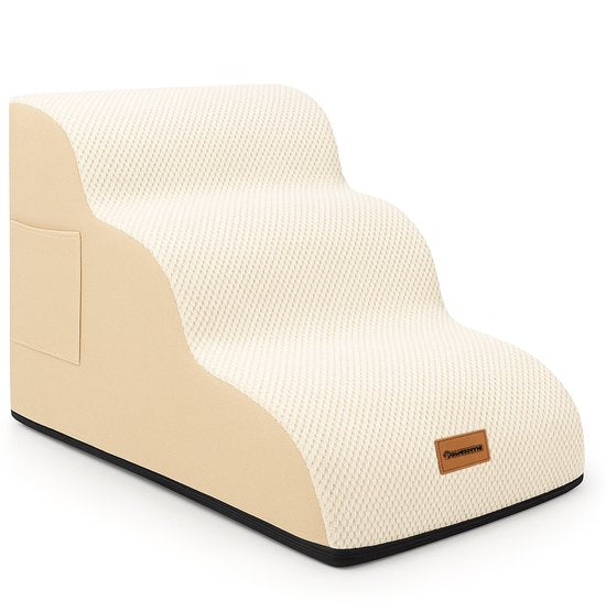 Pawesome - Hundetreppe für Hunde - Hundetreppe - 3 Stufen - 40 x 60 x 40 - extra stabil und bequem - 30D Material - Beige