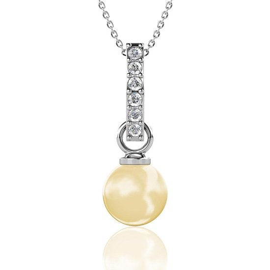 Yolora Damen-Halskette mit Anhänger - Kalpa Camaka Perle und Kristalle - Silber - 18K Weißgold vergoldet - Damen-Halskette Silber - Schmuck - Luxuriöse Geschenkbox - Geschenkbox - Exklusive Geschenkbox - Schöne Geschenkverpackung